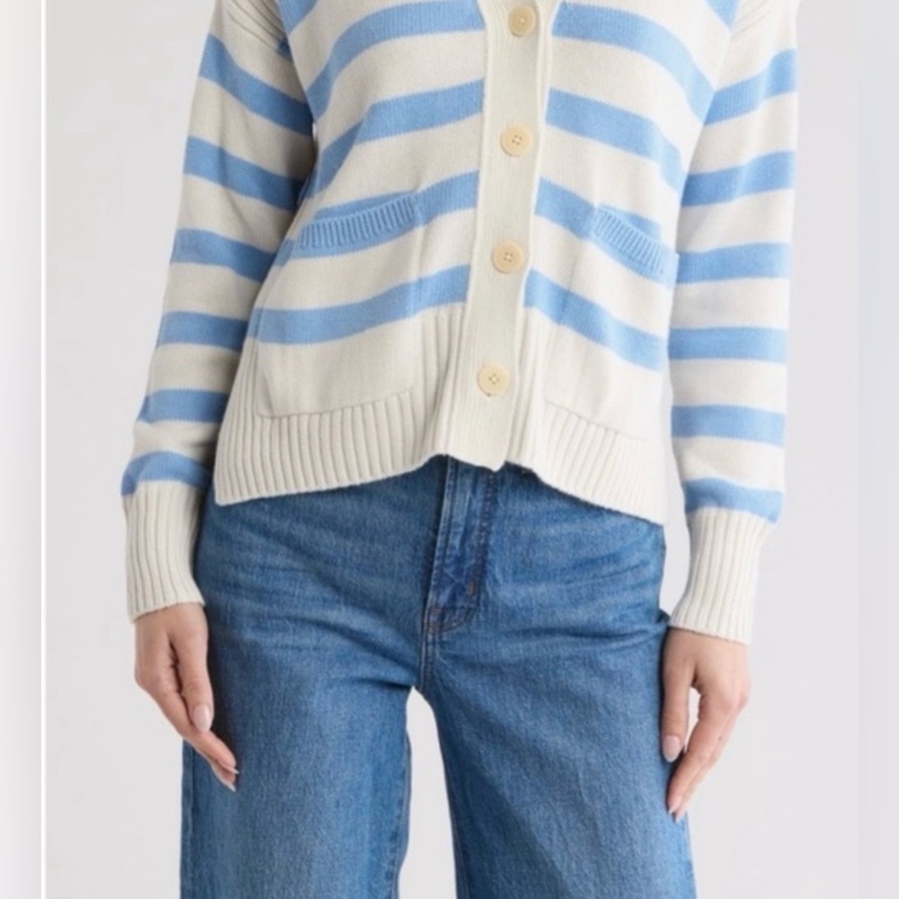 Madewell|Women’s Nautical Blue & White Striped knit Cardigan,size XXS,boho basic